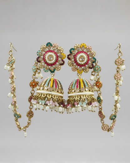 Multicolor Beaded Jhumka with Side Chains