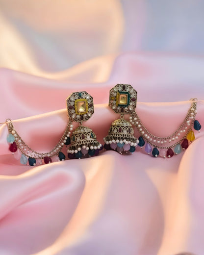 Multicolour Stone & Bead Chain Jhumka