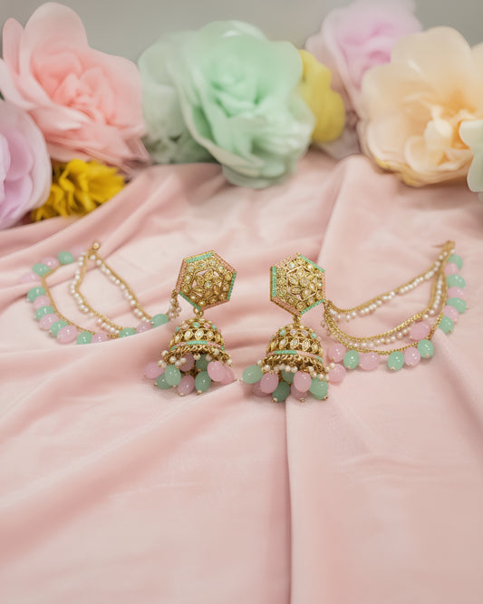 Pastel Hexa Jhumka with Beaded Chain