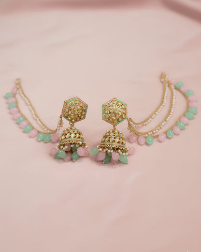 Pastel Hexa Jhumka with Beaded Chain