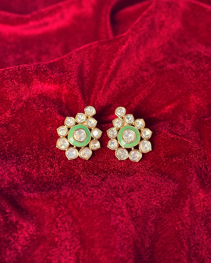 Pista Green Polki V-Shape Necklace Set