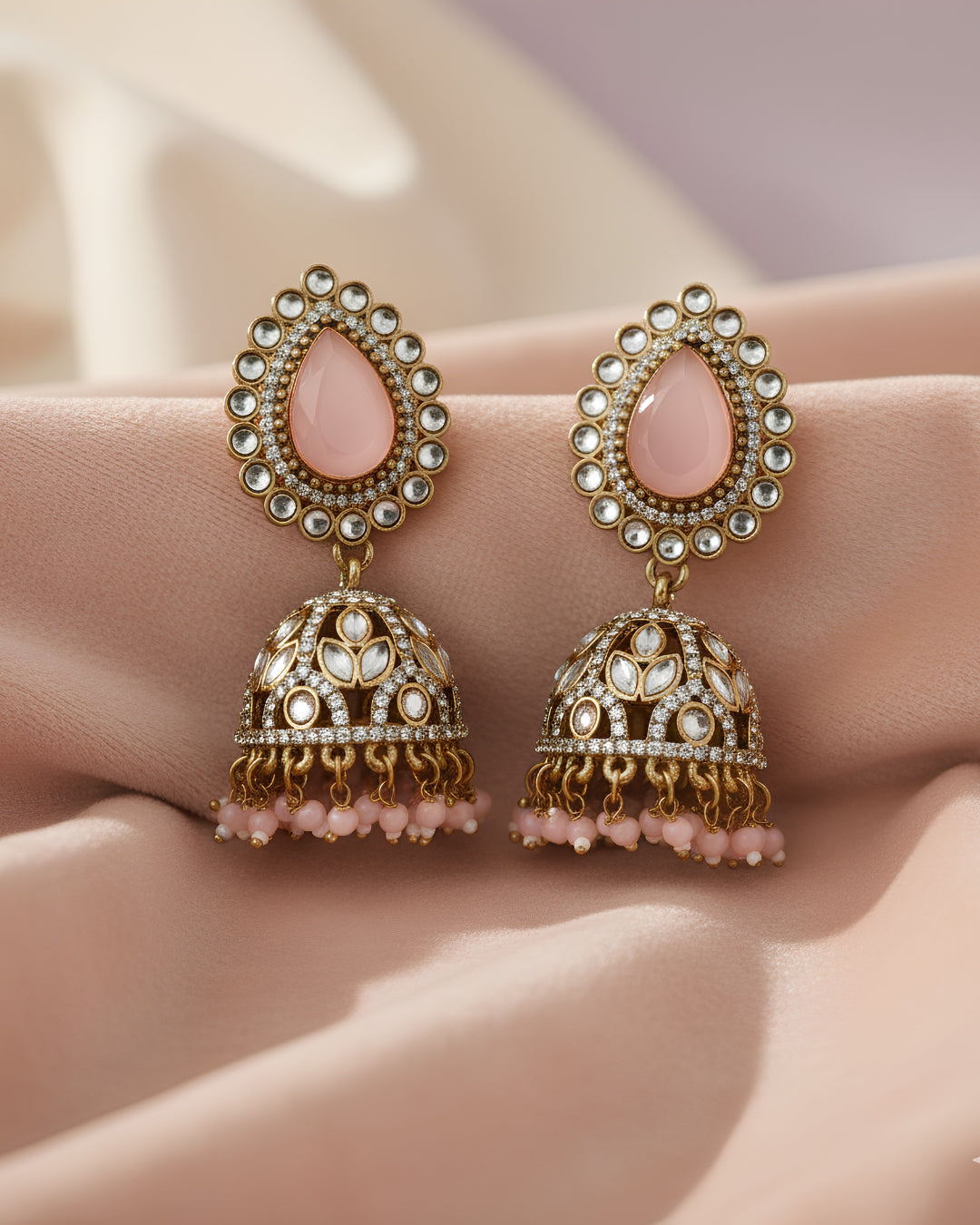 Polki Mirror Crown Jhumki Earrings