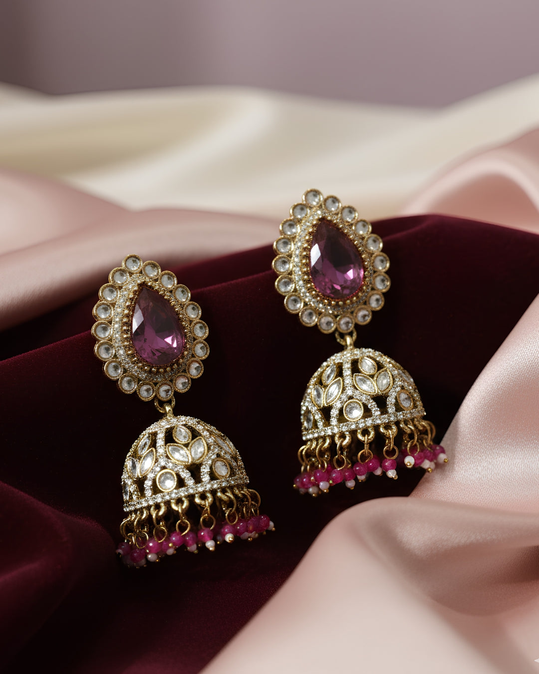 Polki Mirror Crown Jhumki Earrings