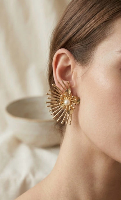 Radiant Pearl Bloom Statement Earrings