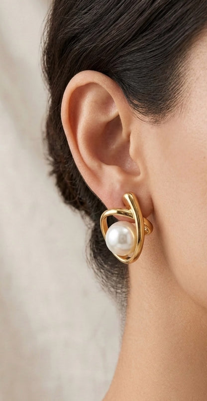 Celeste Pearl Orbit Stud Earrings