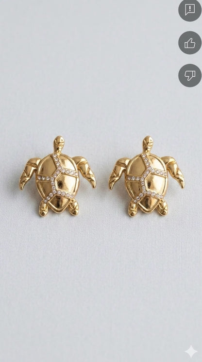 Golden Turtle Crystal Stud Earrings