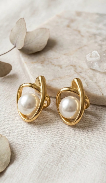 Celeste Pearl Orbit Stud Earrings