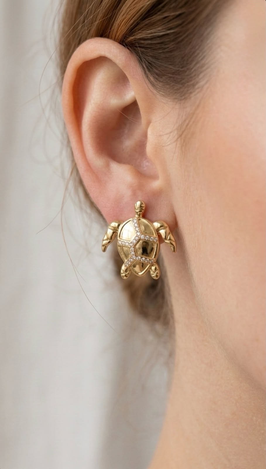 Golden Turtle Crystal Stud Earrings