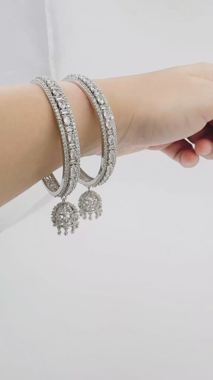 Exquisite Diamond-Cut Bangles with Jhumka Charms -Size- 26
