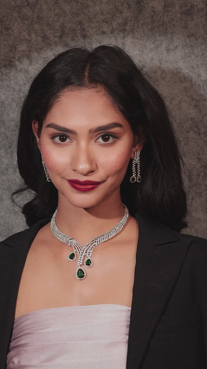 Elegant Diamond & Emerald Draped Necklace
