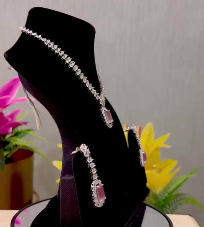 Ethereal Blush – Pink Stone Diamond Necklace Set