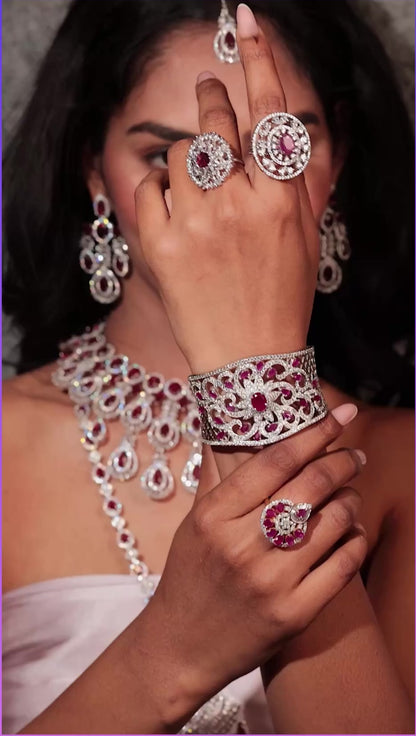 Elegant American Diamond & Ruby Cuff Bracelet