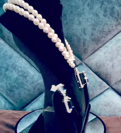 Royal Sapphire & Pearl Necklace – Adorned with American Diamonds