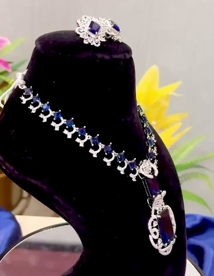 Regal Blue Sapphire & American Diamond Necklace Set