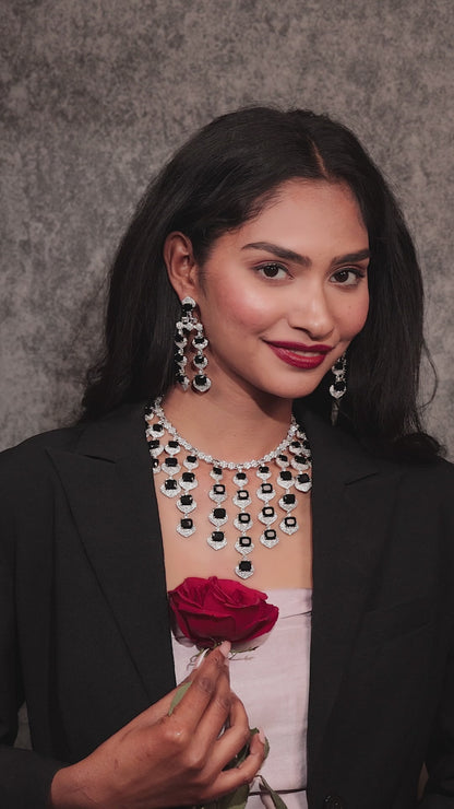 Luxurious Diamond & Black Onyx Necklace Set