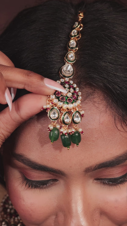 Royal Kundan & Green Bead Choker Set