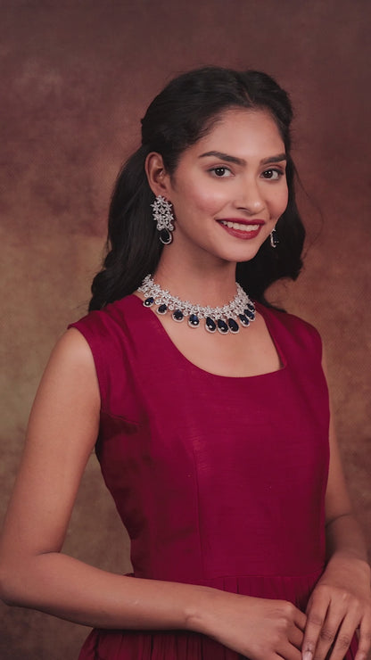 American Diamond & Blue Stone Choker Set
