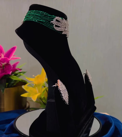 Regal Emerald & American Diamond Necklace Set